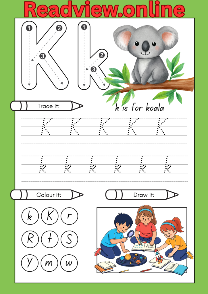 Letter K learning activity for kids